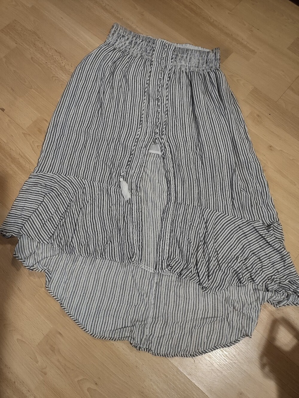 Boho Flowy Viscose Striped High-Low Skirt Smocked Waist | American Eagle